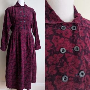 Vintage Laura Ashley Double Breasted Floral Corduroy Prairie Dress Cottagecore